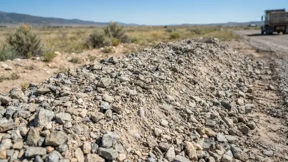 Rural driveway under construction with prepared base and aggregate surface material in Costilla County Colorado