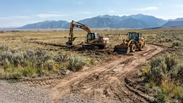 Excavation equipment accessing a remote rural property in Costilla County Colorado
