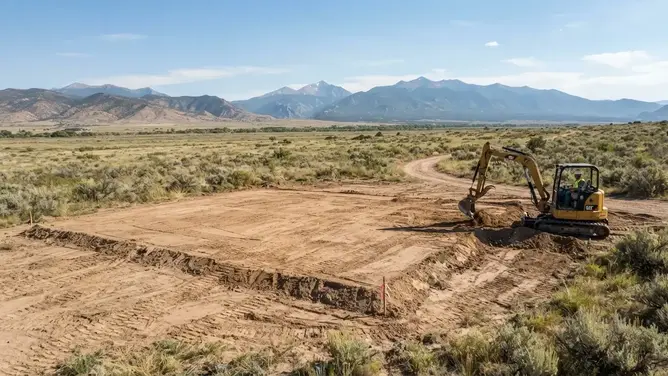 Rural house pad preparation for a future homesite in Costilla County Colorado