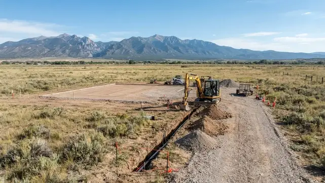 Rural future homesite with coordinated utility trenching, driveway access, and site development work