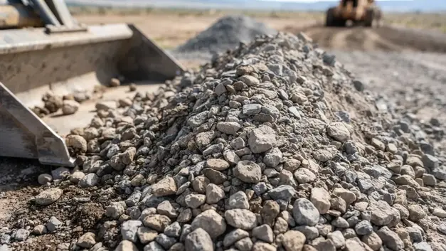 Close-up of freshly graded gravel aggregate and material texture on a rural property development site in Costilla County Colorado