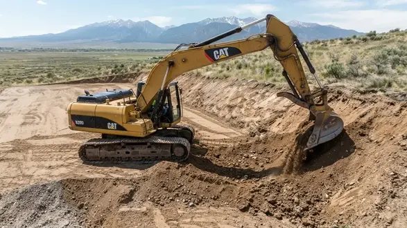 Rural house pad being shaped with cut and fill grading on undeveloped acreage in Costilla County, Colorado