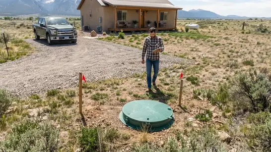 Rural Costilla County home with septic system infrastructure integrated into the surrounding property