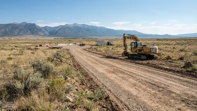 Rural access road connecting an undeveloped Costilla County property with a future off-grid homesite