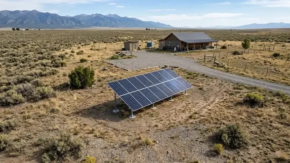 Ground mounted solar panels on rural Costilla County acreage near a planned off grid homesite