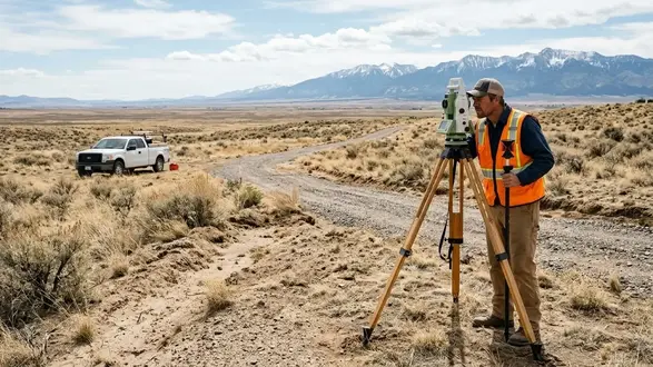 Site professional surveying a prepared rural work area before off grid solar installation in Costilla County, Colorado