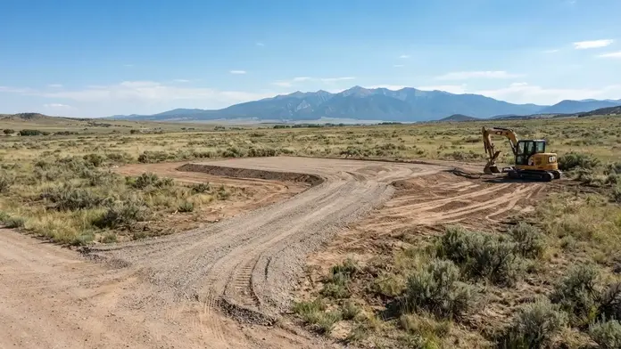 Prepared rural homesite with graded building area and gravel access in Costilla County Colorado