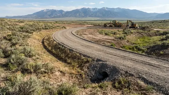 Rural driveway and graded property with drainage planning in Costilla County Colorado