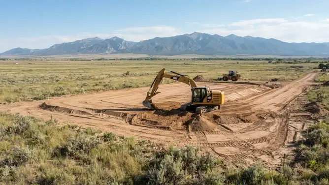 Rural Costilla County homesite being prepared with excavation and grading equipment