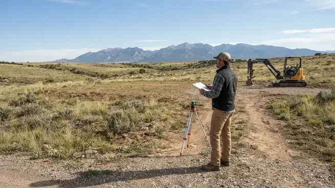 Rural Costilla County homesite being evaluated for building placement, access, drainage, and future development