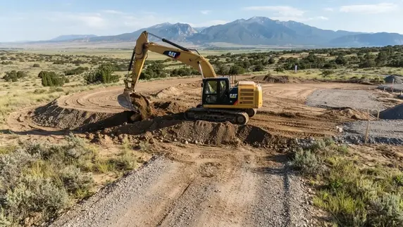 Rural Costilla County property being prepared with excavation equipment for a future homesite and access road