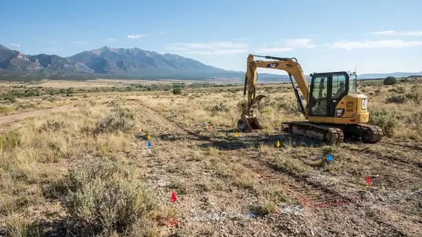 Utility excavation area marked before trenching on rural Costilla County property
