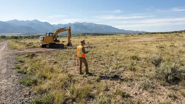 Rural utility corridor being planned across undeveloped property before underground trench excavation